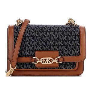 NWT Michael Kors Heather Signature Logo Denim Jacquard Small Shoulder Bag